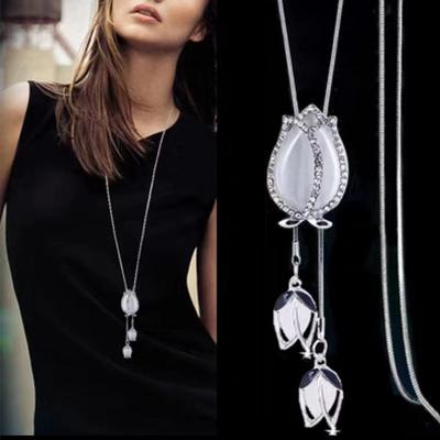Korean Version Titanium Steel Chain Alloy Sweater Chain Women's Autumn and Winter Long Necklace Accessories Crystal Fringed Accessories