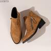 Modische Wildleder-Reißverschluss-Stiefeletten für Damen 2025 Herbst Spitz Damen Schuhe Gewebtes Patchwork Damenstiefel Prägnanter Blockabsatz Chelsea Boots