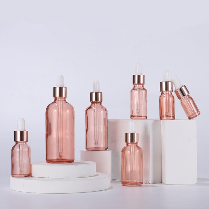 Dropper Bottles Refillable 5-100Ml Rose Gold Lid Cosmetic Container Glass Aromatherapy Liquid For Essential Massage Oil Pipette