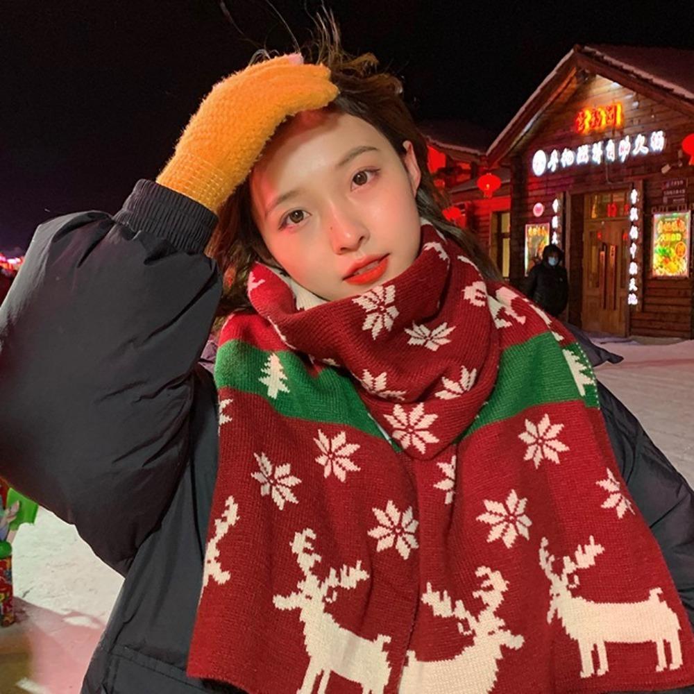 Warm Knitted Scarf Elk Christmas Shawl Cape Retro Scarves Women Girl