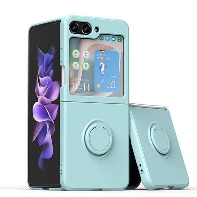 Voor Samsung Galaxy Z Flip 5 4 3 Telefoonhoes Kleur Vloeibare Ringhouder Stand Cover Matte Behuizing Hard Anti-Val Anti-Vingerafdruk Fundas