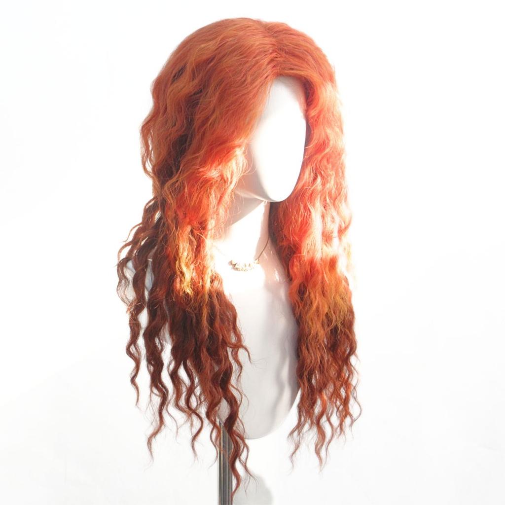 Elegant Long Orange Water Wave Wig with Center Part Bangs High Temperature Fiber Synthetic Wigs for Women Cosplay Costume Gifts