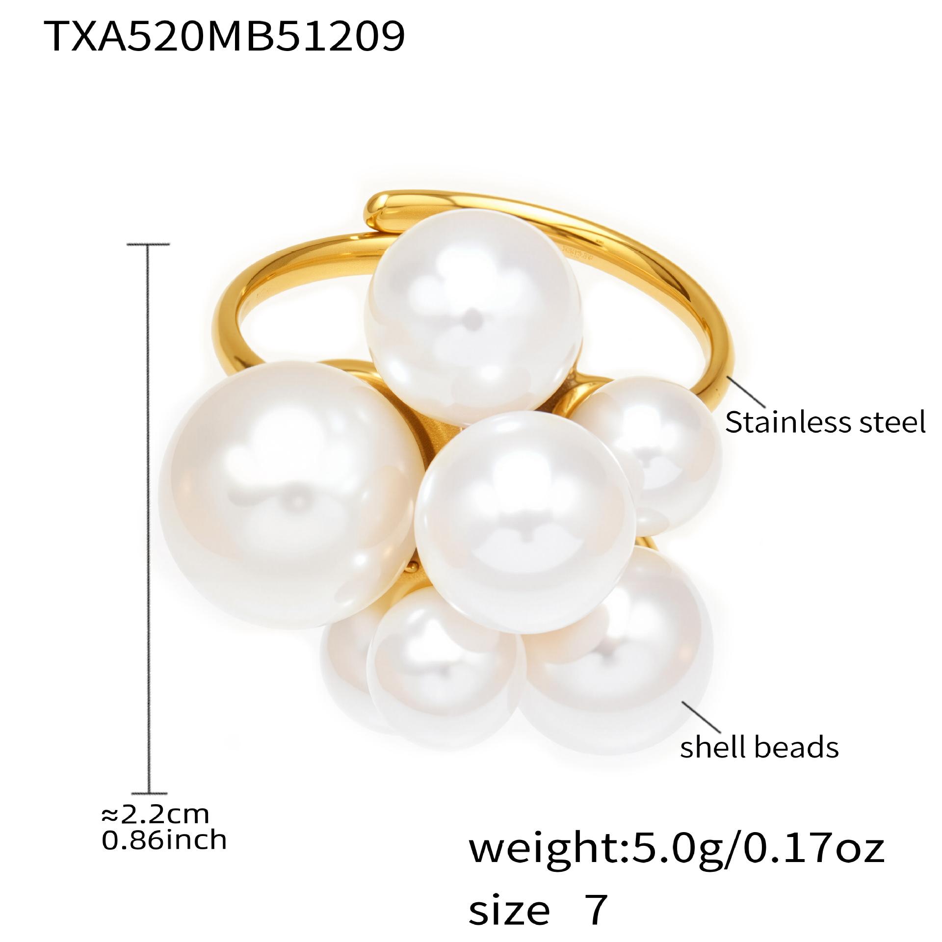 

Imitation Pearl Bracelet Matching Ring 18K Gold Plated Stainless Steel Bracelets Open Rings Elegant Jewelry Set for Women