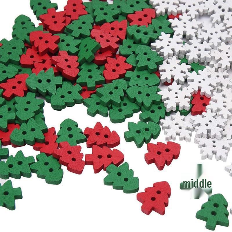 Christmas Tree & Elk Wood Decorative DIY Buttons Set: Printed Gloves & Colorful Designs
