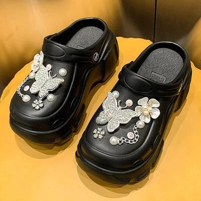 2025 BlingPearls Diamant Mignon Ours Décor Sabots Aérés Slides 7CM Plateforme Sandales de Plage Extérieur Été Pantoufles Filles Chaussures Femmes