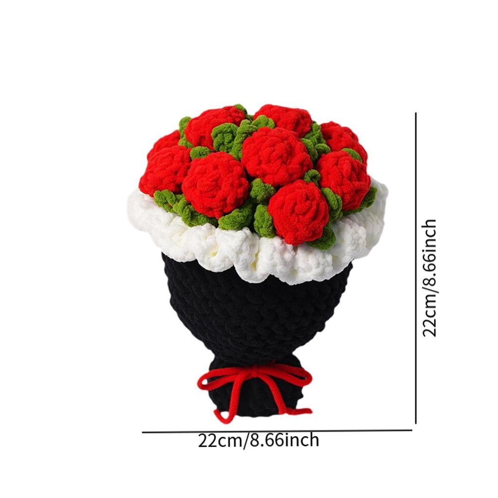 Crochet Rose Flower Bouquet,Creative Sturdy Table Centerpiece Woven Finished Handmade Knitted for Home Festival Party Wife Women