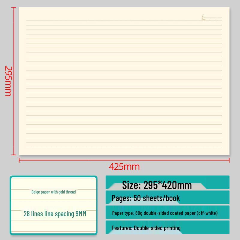 A3 Large Horizontal Line Paper Notebook - Single Line for Office, Student Mind Maps, Drafts