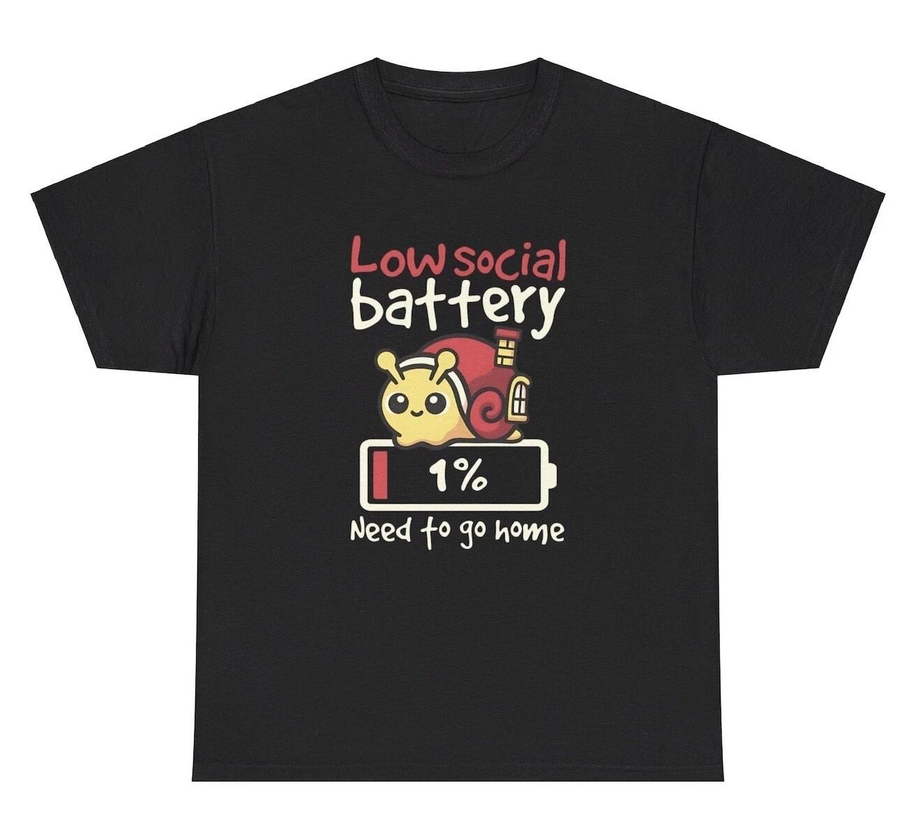 Low Social Battery Snail Graphic T Shirt Funny Introvert Anti Ironic Humor Tee 2XL
