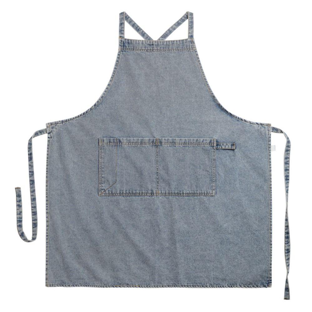 Vintage Oil-Proof Ladies Denim Apron Cleaning Washed Denim Advertising Apron Unisex Thicken Barber Work Clothes Home Kitchen