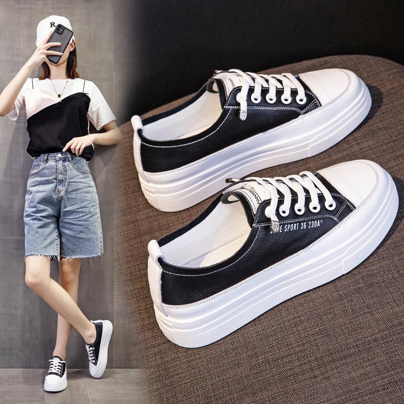 

Маленькие белые туфли. Женские весенние новые универсальные кроссовки из натуральной кожи. Женские одинарные туфли. Дышащая повседневная женская обувь. Спортивная обувь. 40 чёрный