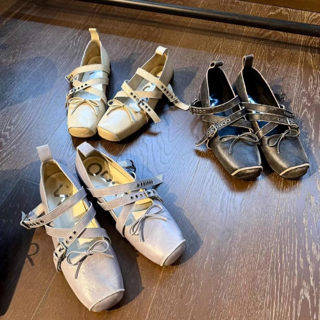 Openyy2025 new Korean version pig nose Mary Jane shoes women's shoes single shoes retro ballet shoes French bow