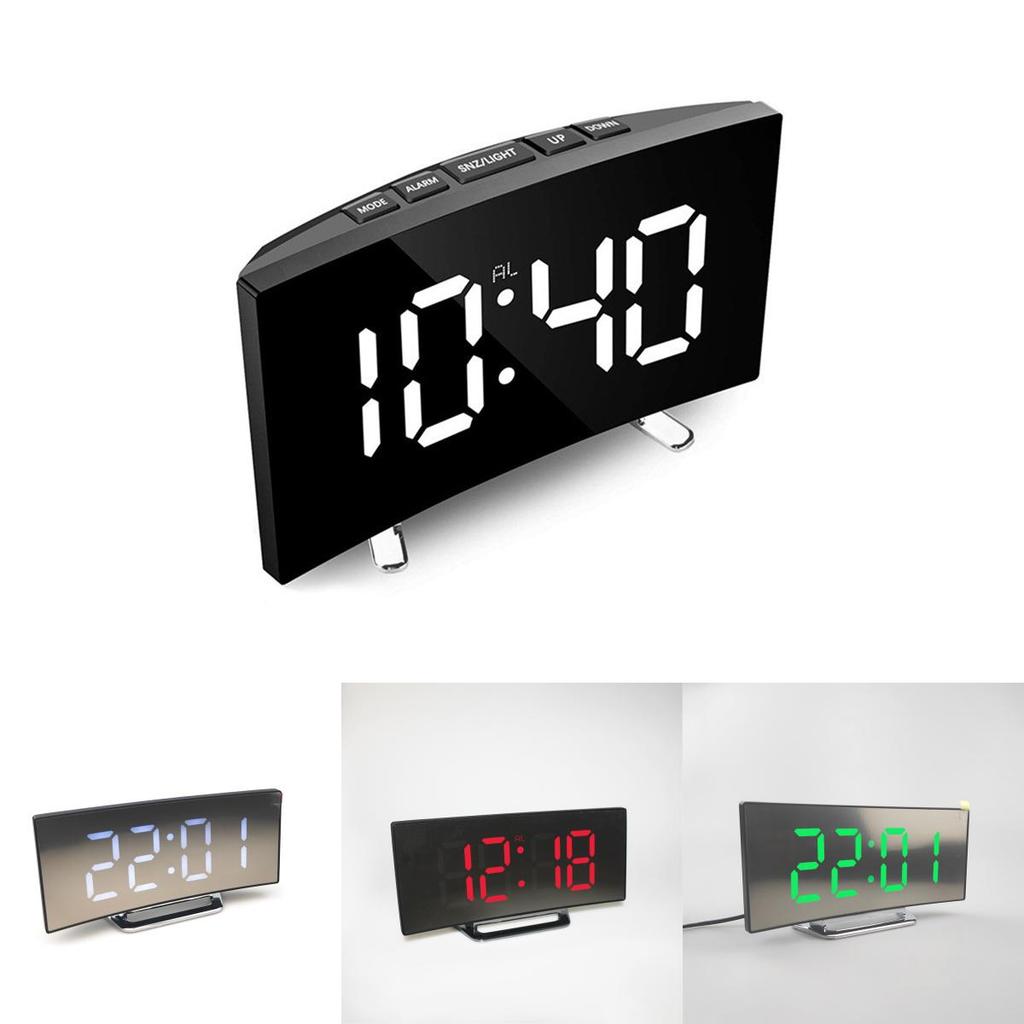 Stylish Modern Led Electronic Alarm Clock With Large Curved Screen And Mirror Function