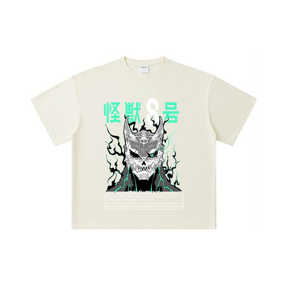 260 GSM Double Yarn 32 Count 100% Cotton Kaiju No 8 V3 Print Unisex Heavy Cotton T Shirt
