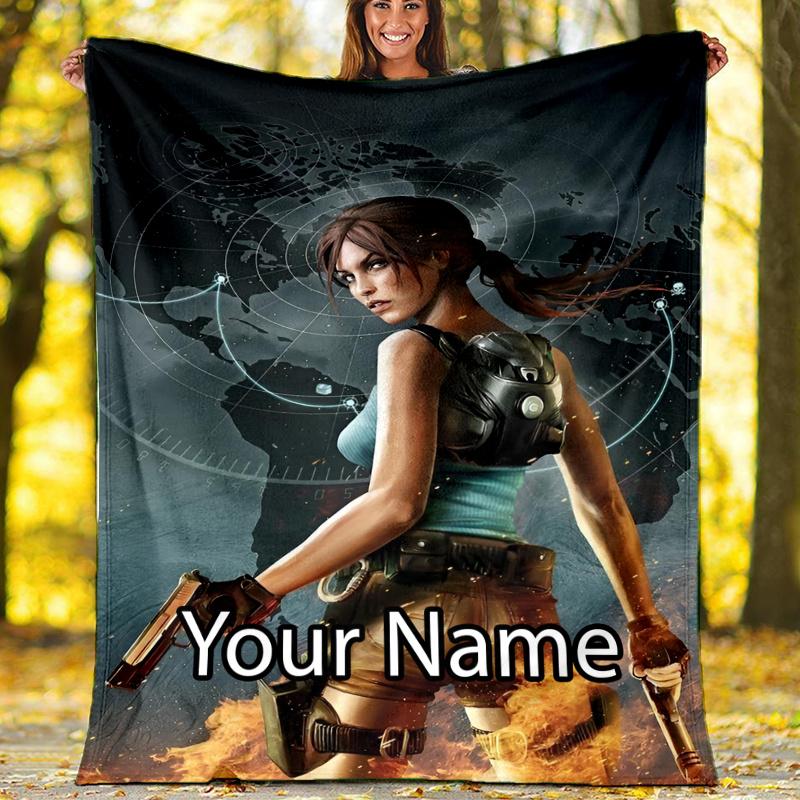 Custom Name Tomb Raider Theme Printed Blanket - Perfect for Couch, Bed, Travel & Outdoor Use | Machine Washable, Cozy & Durable.