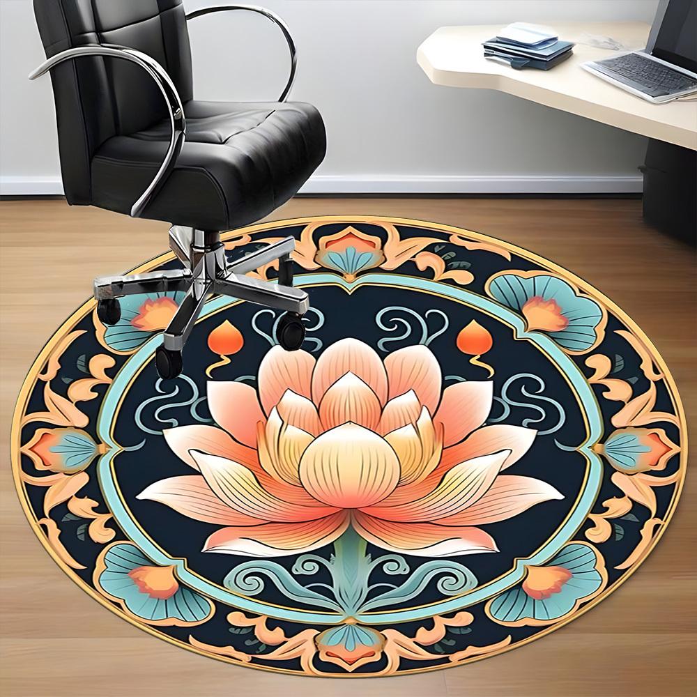 1 Stück Lotus Mandala Büro Runder Teppich, Indoor-Matte Geeignet für Büro, Unter Bürostühlen Schlafzimmer Wohnzimmer Heimdekoration, Raum Deko