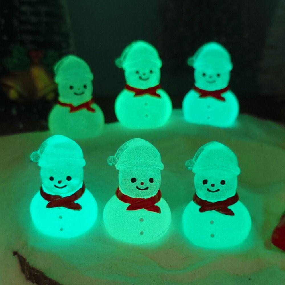 Cartoon Mini Snowman Ornament Glow in Dark Luminous Snowman Statue  Micro Landscape Ornaments