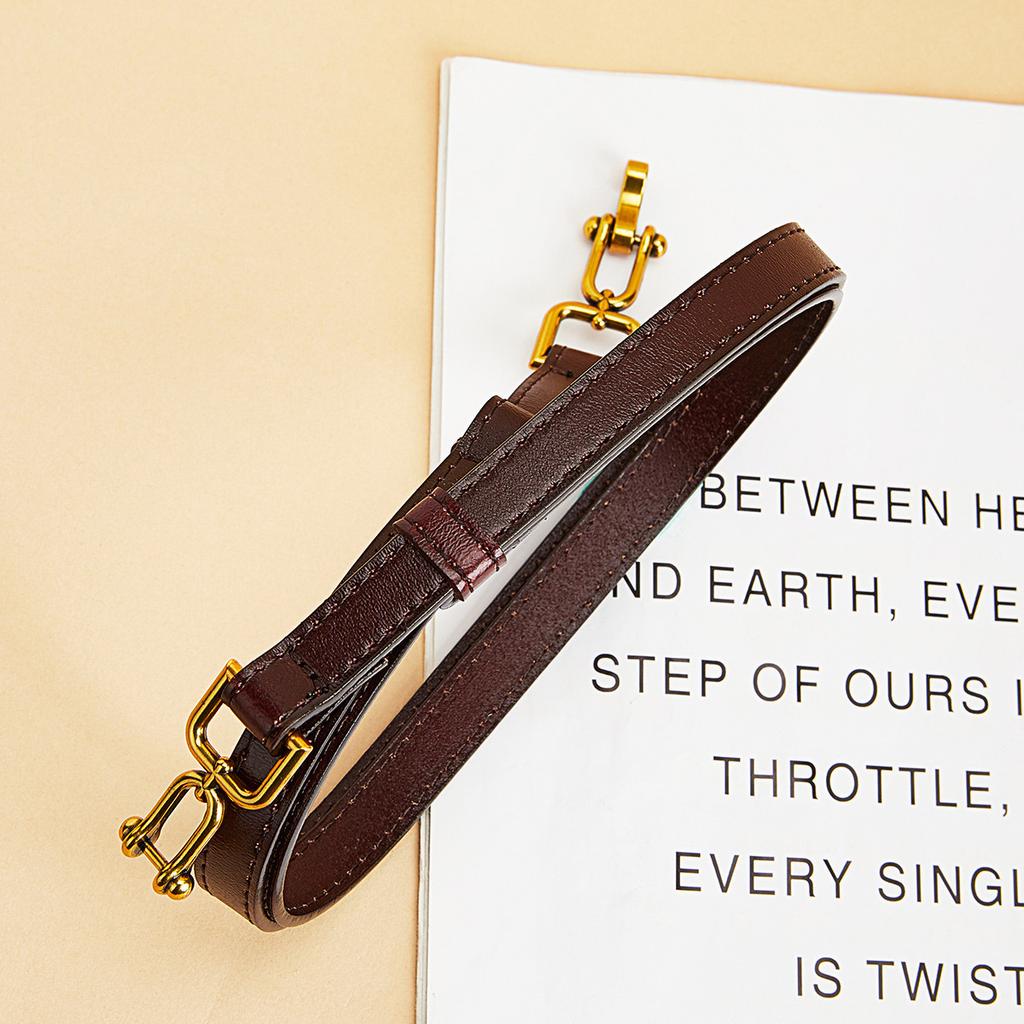 Women's Strap Belt Skirt Accessories Cowhide Two-layer Cowhide Belt Pair Elliptical Buckle Smooth Plate Buttonhole Women's Strap