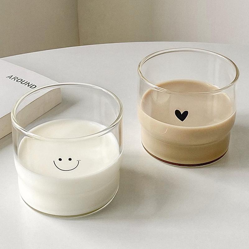 Smiling Heart Glass Cup: Handleless, Single-Layer for Yogurt, Ice Cream, Coffee, and Pudding