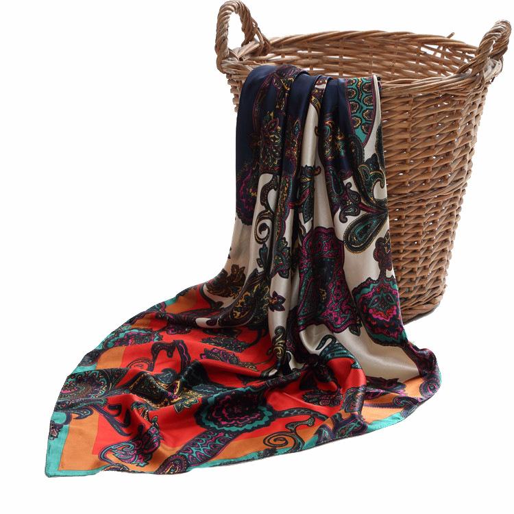 Popular Silk Scarves Fashion New Bohemian Cashew Slicing Ladies Simulation Silk Scarf 90X90Cm Square Scarf Muslim Headscarf