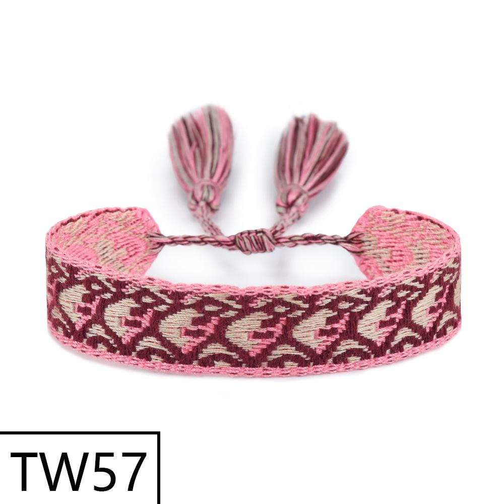 Handmade Bohemian Embroidered Logo Tassel Bracelet - Ethnic Style Friendship Band