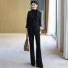 New Women's Black Single-Breasted British Style Long-Sleeved Commuting Suit Jacket Set for Spring and Autumn