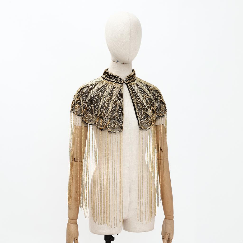 Women 20s Flapper Long Fringed Shawl Sequin Beaded Tassel Evening Cape Wrap for Wedding Reception Special Events