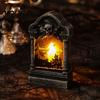 Table Bookshelf Decoration Tombstone Candle Lantern, LED Lighted Spooky Graveyard Lamp, Halloween Haunted House Props Small Night Light for