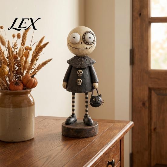Cartoon Humanoid Desktop Statues Halloween Pumpkin/Skeleton Figurine, Resin Ornament, Retro Rustic Ornament Set Statue for Autumn Harvest Thanksgiving