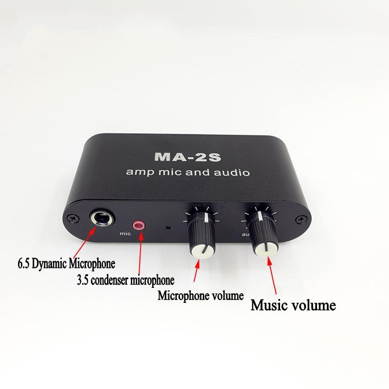 6.5mm Dynamic Microphone 3.5mm Condenser Microphone Amplifier Headphone Amplifier Music Audio Preamplifier Mixing Board MA-2S