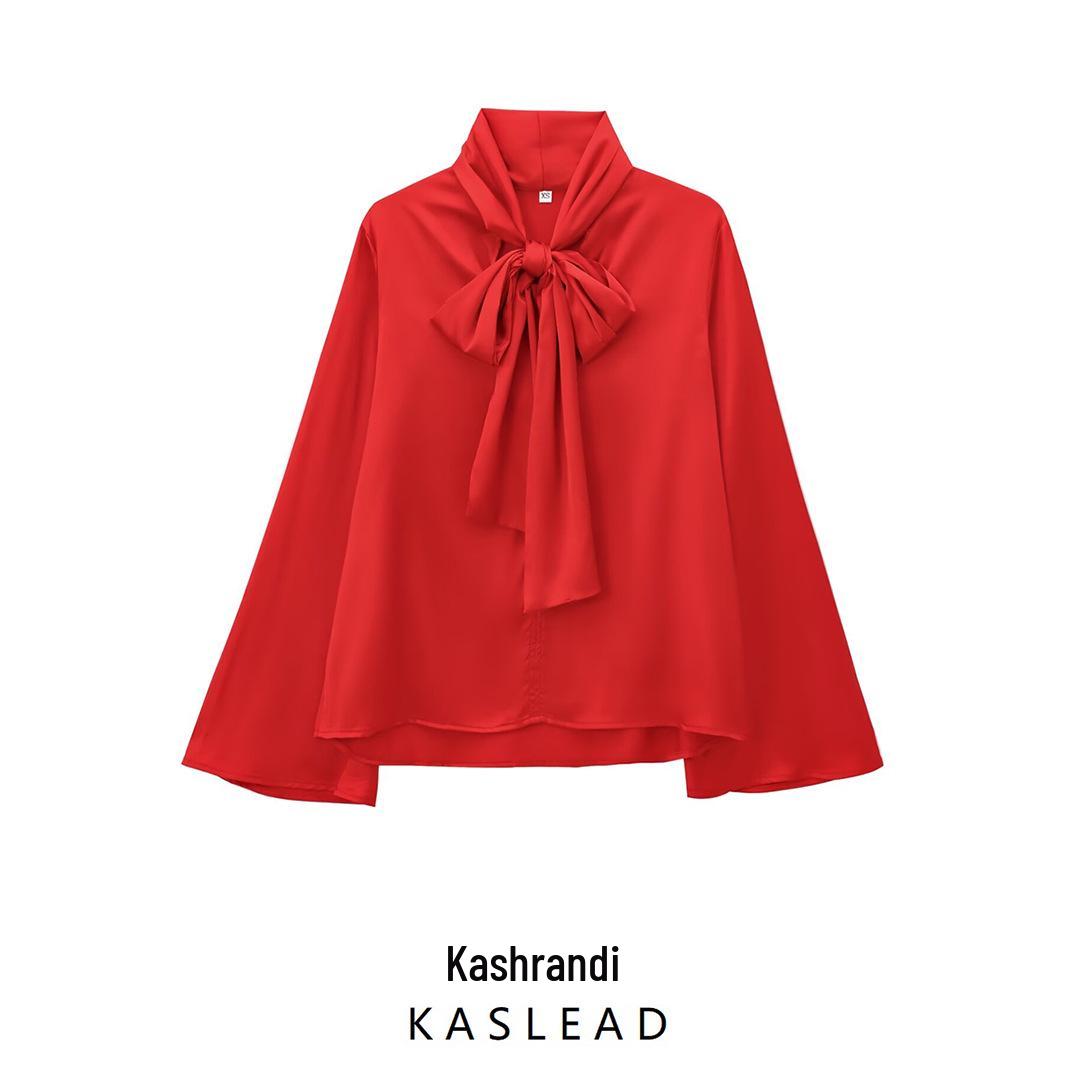 

2024 Women s Winter Fashion: European-American Style Bow Shirt Extra Small красный