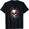 Skull with Red Roses and Thorns - Gothic T-Shirt