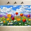 1pc Vibrant floral meadow - Party backdrop/Nature-inspired decor/Durable walls, floral decorations