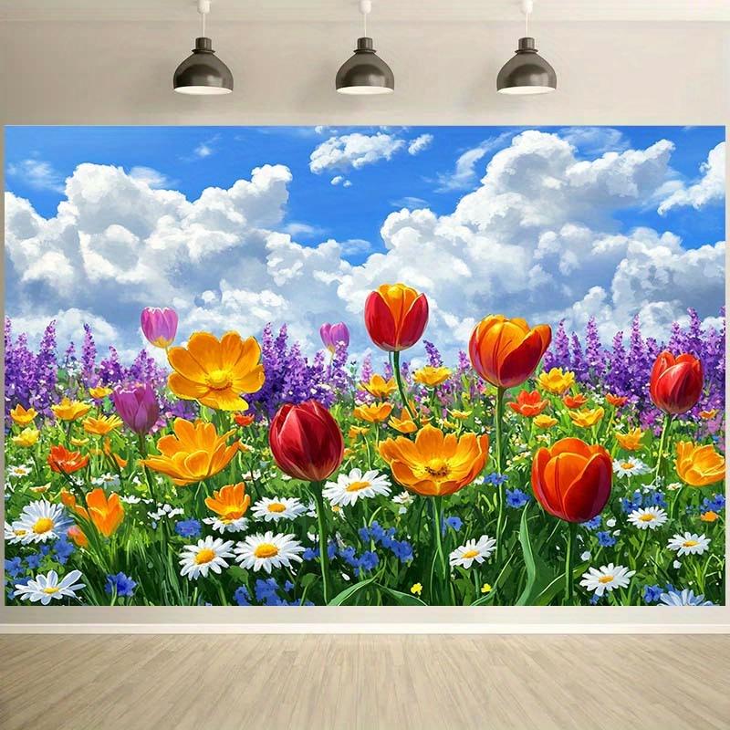 1pc Vibrant floral meadow - Party backdrop/Nature-inspired decor/Durable walls, floral decorations