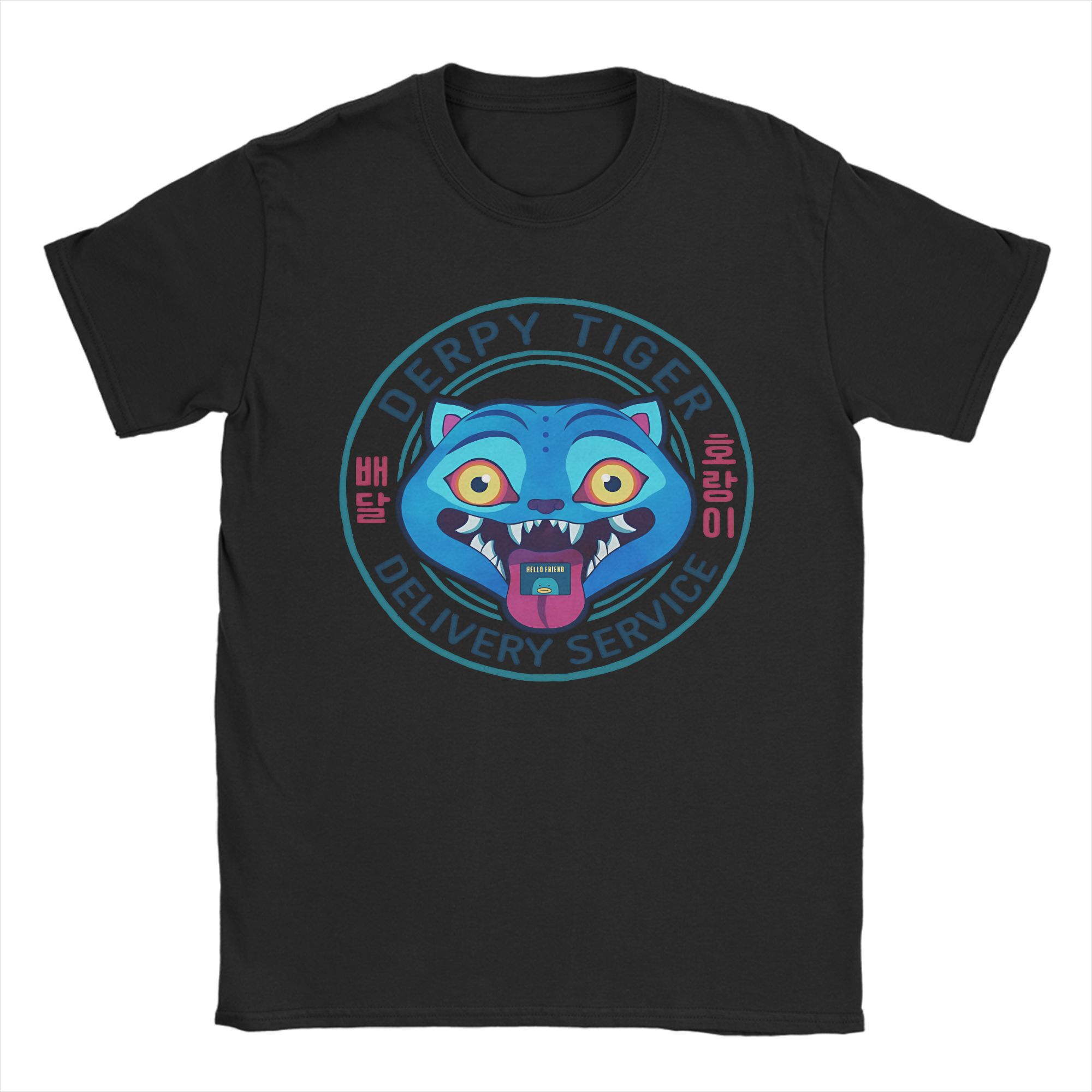 Men Women KPop Demon Hunters Huntrix Blue Tiger Derpy T Shirt 100% Cotton Printed T-Shirt  Top Clothing S