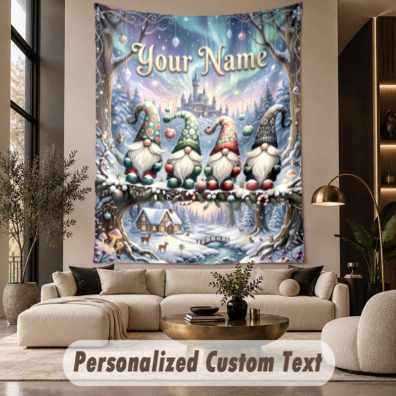 Gnome (356) Theme Custom Tapestry Personalized Custom Name Text Wall Hanging Tapestry Home Decor Background Cloth