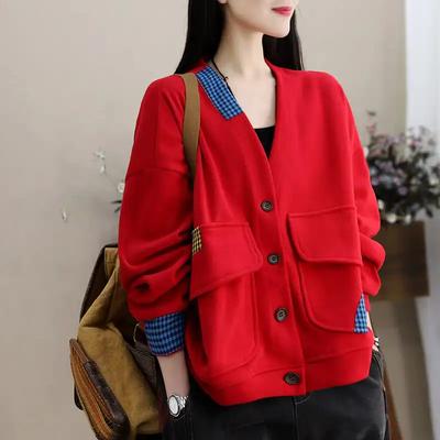 Veste pull à manches longues en coton pour femmes, ample, grande taille, décontractée, col en v, Cardigan d'extérieur, automne et printemps