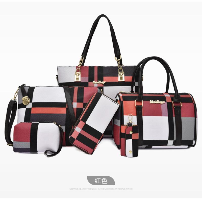 Mother and child bag six-piece women's bag new large-capacity plaid bag single shoulder crossbody simple handbag