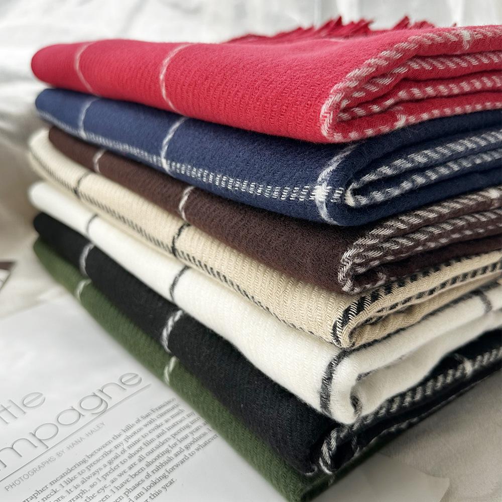 Versatile Winter Plaid Imitation Cashmere Scarf for Girls Warm Tassel New Style Shawl for Boys