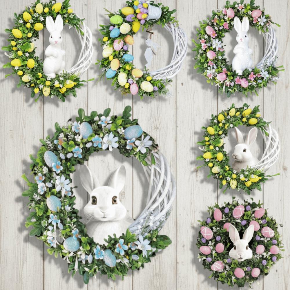Rattan Ring Easter Bunny Wreath Foam Eggs Acrylic Decor Easter Garland Easter Vine Ring Spring Wall Hanging Home Decoration