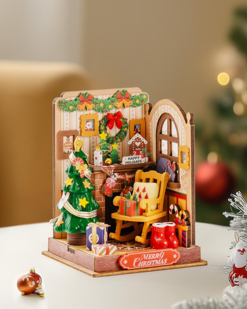 Robotime Mini Ev Yapım El Sanatları Kitleri Kendin Yap Minyatür Ev Kiti Dekorasyon Noel Şöminesi Yetişkinler İçin Noel Hediyesi