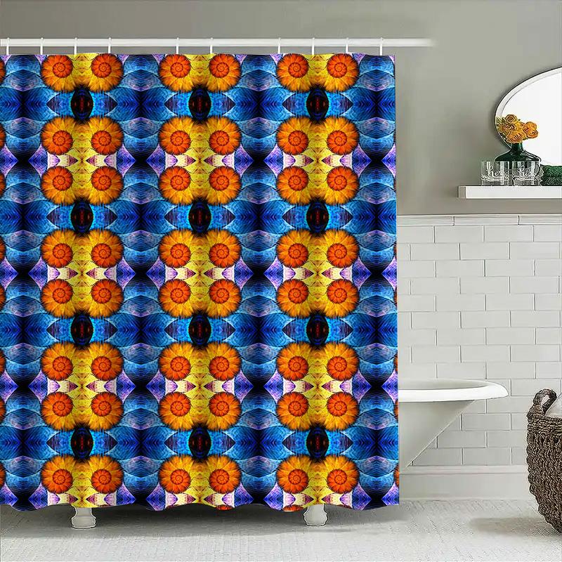 Kaleidoscope Shower Curtain Blue Orange Floral Bath Decorative Polyester Waterproof Window Coverings For Bathroom Tiles Backspla