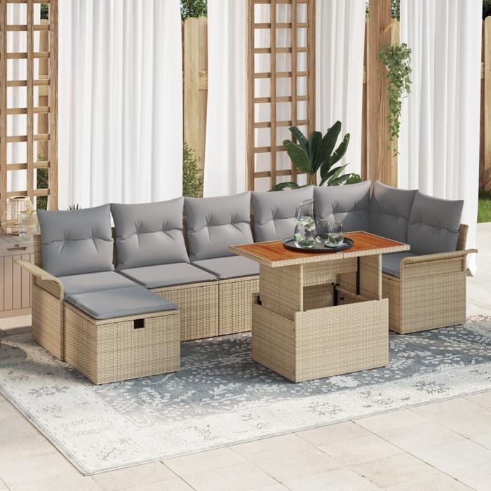 VidaXL Ensemble de canapés de jardin 8 pièces avec coussins Beige Poly Rotin 3359920