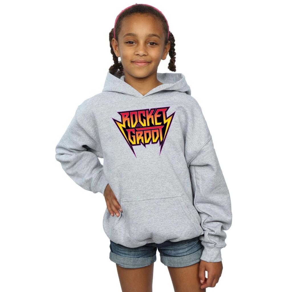 Marvel Girls Guardians Of The Galaxy Vol. 2 Rocket And Groot Metal Logo Hoodie