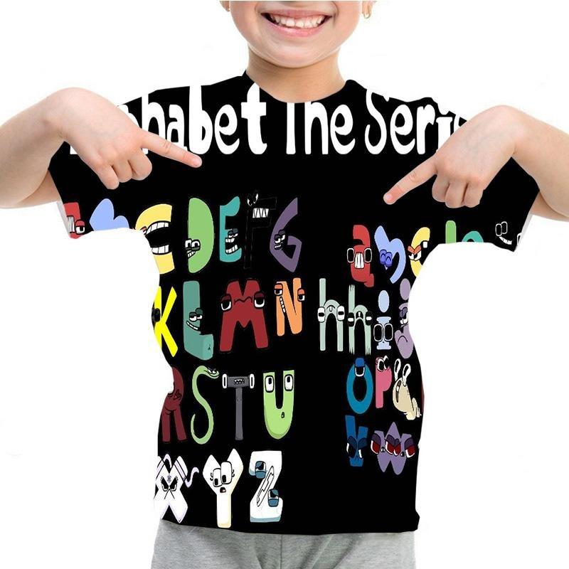 Summer Fashion Kids T-shirt Cartoon Alphabet Pattern 3D Print Casual Loose Outdoor Girl and Boy Short Sleeve Tees Top Pullover