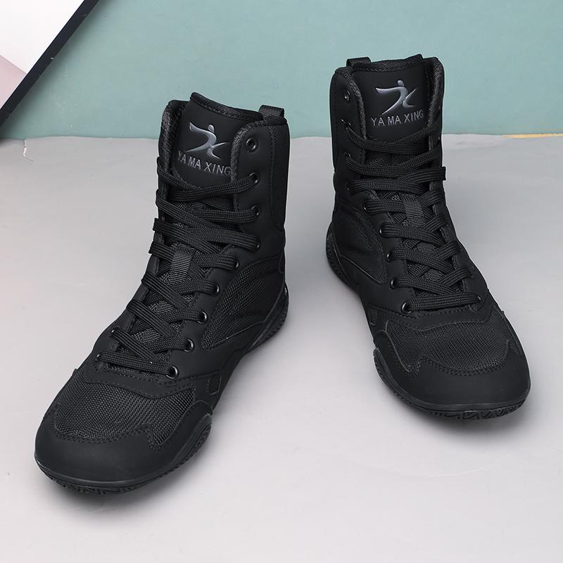 Autumn Professional High Top Mens Boxing Shoes Anti Slip Arena Training Shoes Lightweight Flexible Elastic Lace Up Sports Shoes