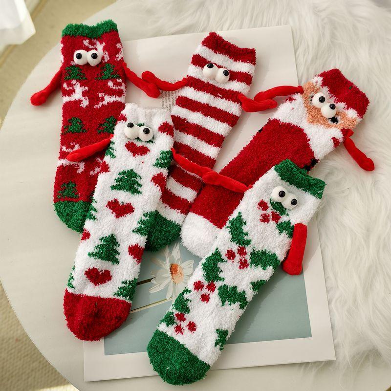 Christmas Holding Hands Socks Funny Magnetic Suction 3D Doll Couple Socks Unisex Couple Socks Winter Christmas Supplies Gift