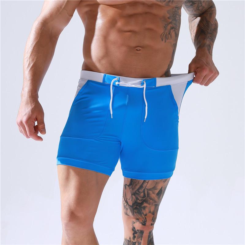 New Men's High-End Quick-Dry Plus Size Double-Layer Tie-Up Swim Trunks