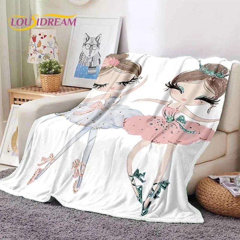 Urocza Dziewczynka Baletnica Wróżka Kreskówkowa Miękki Koc Flanelowy do Łóżka Sypialni Sofy Pikniku, Koc do Okrycia na Zewnątrz Rekreacja Prezent