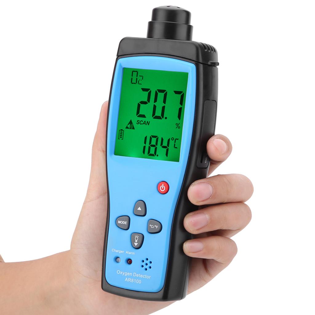 SMART SENSOR AR8100 Oxygen Detector Rechargeable LCD O2 Gas Meter Thermometer