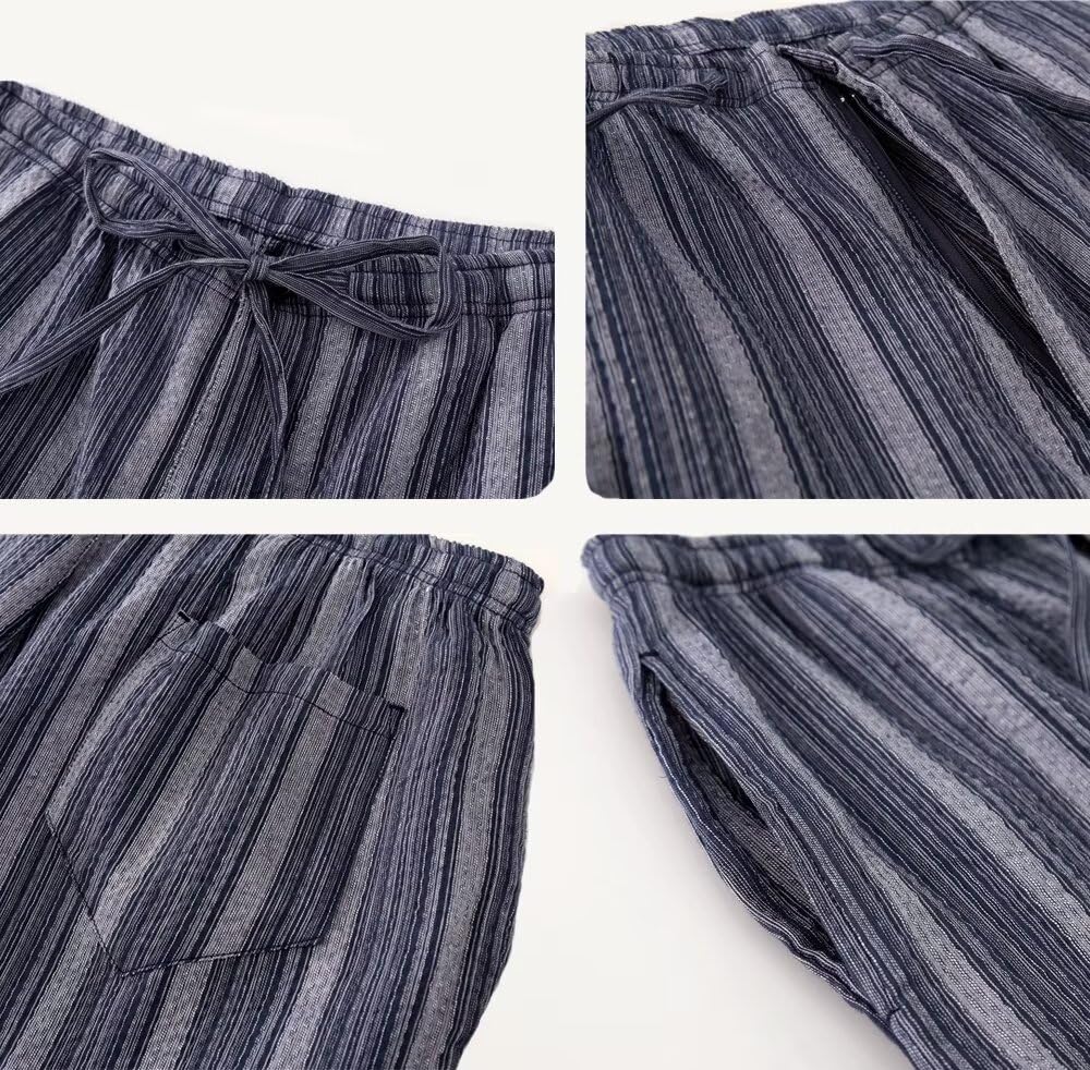 JIUJIUYCL Men's Samue/Jinbei Top and Bottom Set, 100% Cotton, Plus Sizes Available, Spring, Summer, and Autumn, Soft, Thin, Breathable, Sweat-Absorben